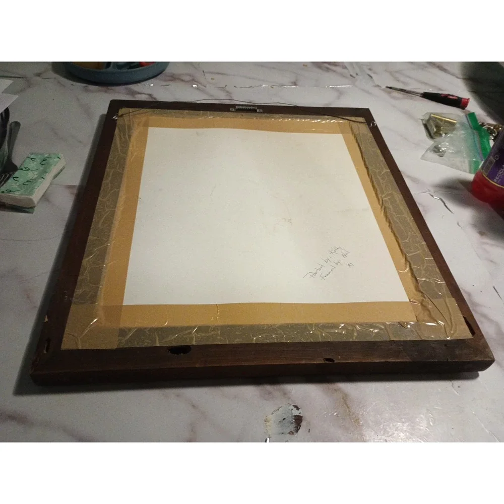 Vintage Rustic Hand Painted 1987 Folk Art with Old Wood Frame‎ Wall Hanging